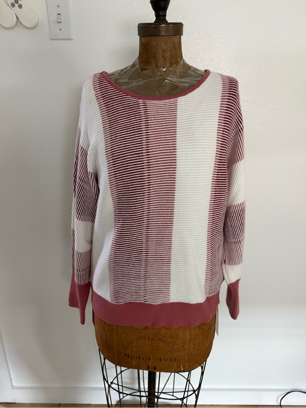 NWT Absolutely Famous Pink and White Striped Crewneck Sweater XL, 1X & 3X